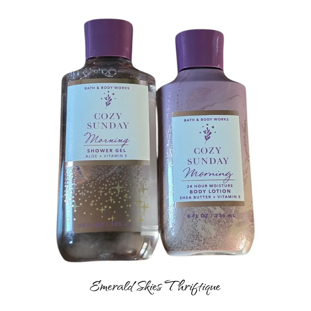 Bath and body works cozy Sunday morning mist, gel, and cream free ship